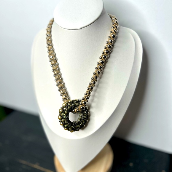 Artisan Bohemian Vintage Beaded Donut Pendant Jute Braided‎ Statement Necklace - Picture 6 of 16